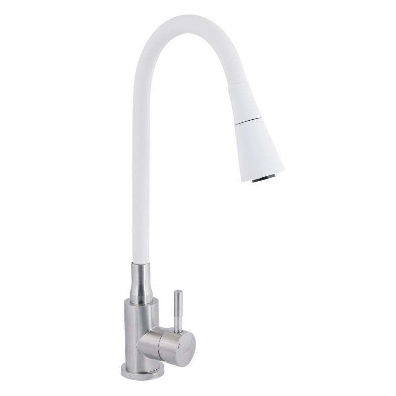 Змішувач для кухні Lidz Aria 015F31 з гнучким виливом (k35) LDARI015F31WNK36981 White / Nickel, фото 1