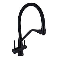 Змішувач для кухні Lidz Aria 020F3 з гнучким виливом з підключенням для питної води (k35) LDARI020F3BLA39212