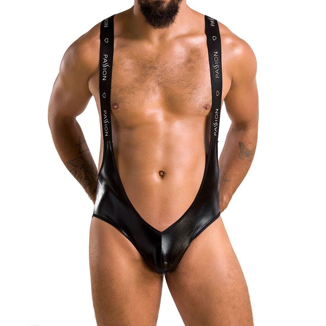 Чоловіче відкрите боді Passion 027 BRUNO L/XL Black, під латекс, на шлейках, фото 1