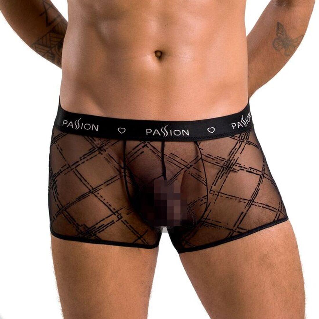 Чоловічі прозорі боксери Passion 032 SHORT JAMES L/XL Black, сітка, фото 1