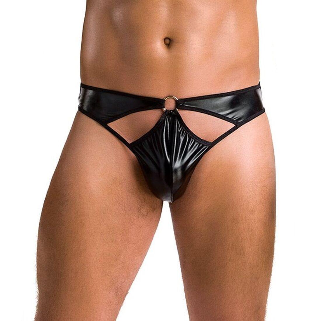 Чоловічі стринги Passion 033 THONG PAUL XXL/XXXL Black, під латекс, фото 1