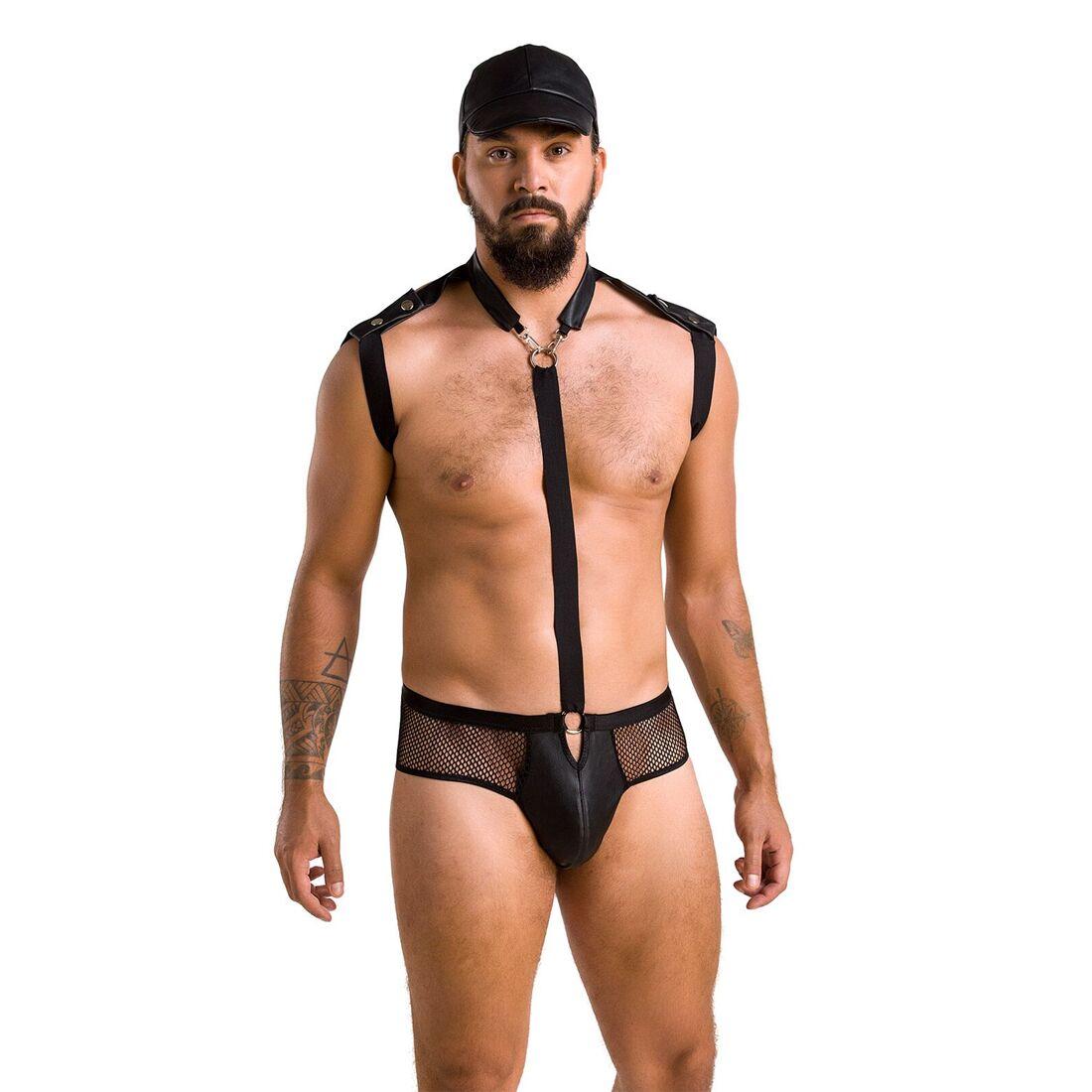 Комплект еротичної чоловічої білизни Passion 038 JOHN XXL/XXXL Black, боді, кепка, фото 1