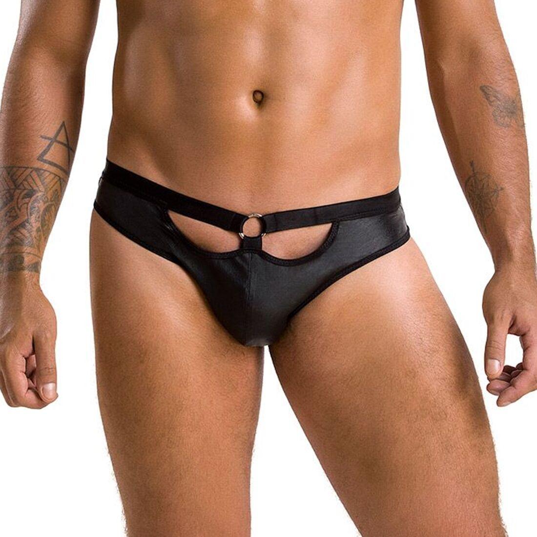Чоловічі сліпи з вирізами Passion 041 SLIP JOE L/XL Black, екошкіра, відкриті сідниці, фото 1