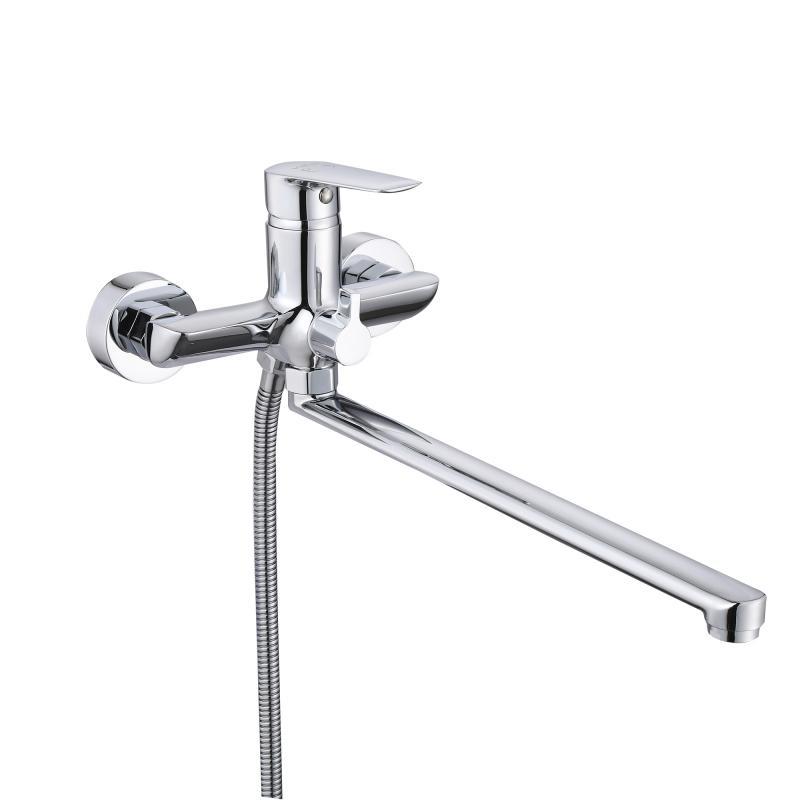 Змішувач для ванни Qtap Leo New з довгим поворотним виливом (з душовим гарнітуром) QTLEO2601CRM45562 Chrome, фото 1