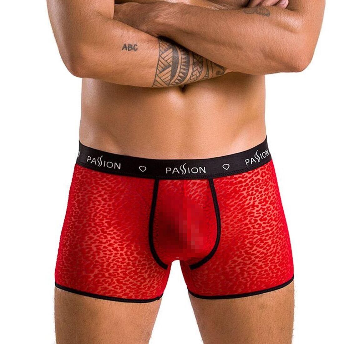 Чоловічі прозорі боксери Passion 046 SHORT PARKER XXL/XXXL Red, сітка, під леопард, фото 1