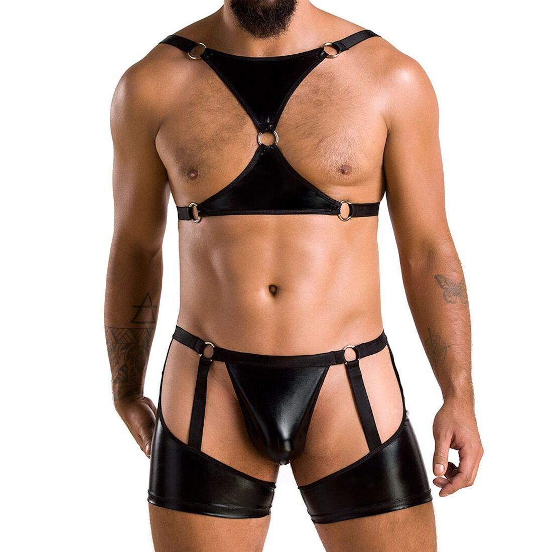 Комплект еротичної чоловічої білизни Passion 047 SET JOHN L/XL Black, труси, портупея, фото 1
