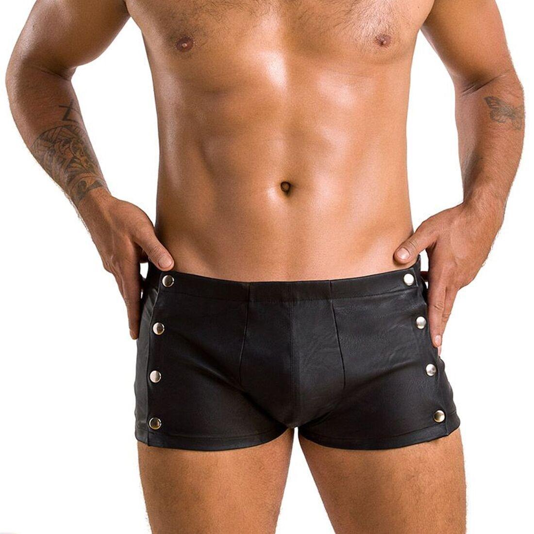 Чоловічі шкіряні боксери із заклепками Passion 048 SHORT DAVID XXL/XXXL Black, фото 1