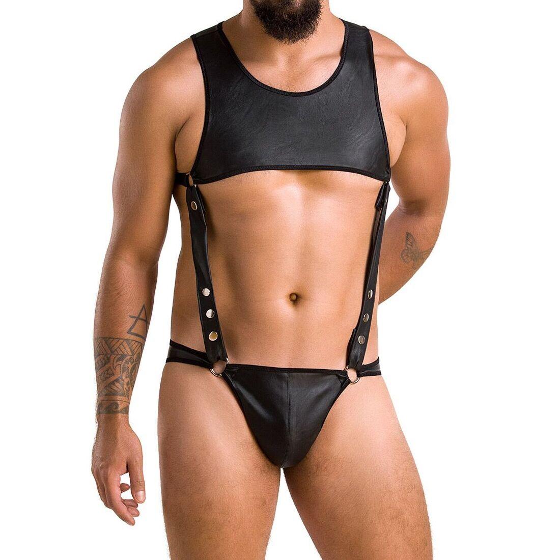 Чоловіче шкіряне боді Passion 056 ADAM XXL/XXXL Black, заклепки, фото 1
