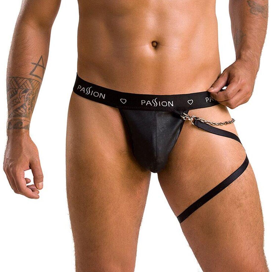 Чоловічі трусики танга з підв’язкою Passion 058 THONG BILL S/M Black, фото 1