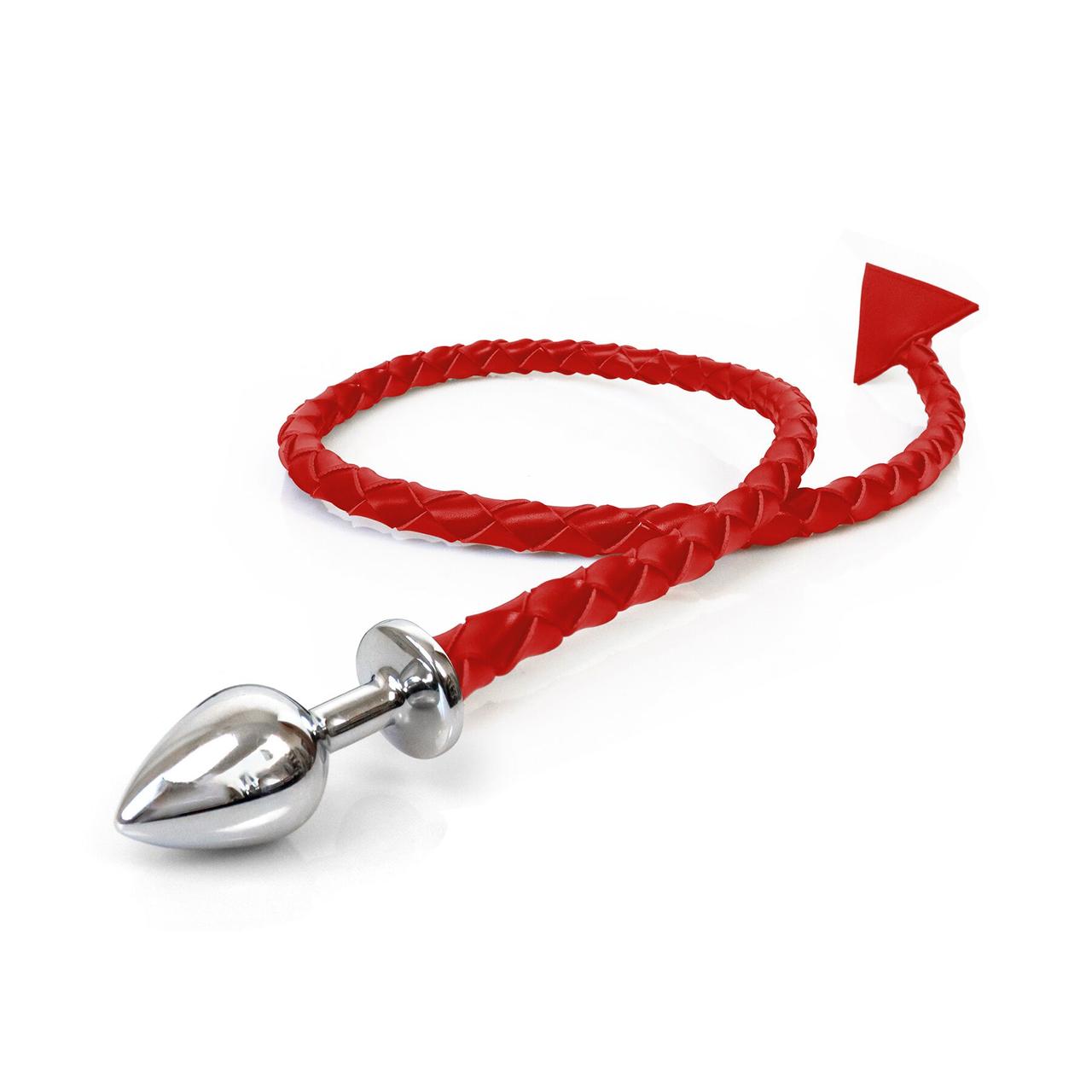 Металева анальна пробка M з диявольським хвостом Art of Sex - Succubus, екошкіра, червоний, фото 1