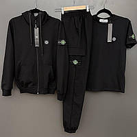 Спортивный костюм женский Stone Island весенний осенний зип худи штаны футболка Стон Айленд трикотажный черный