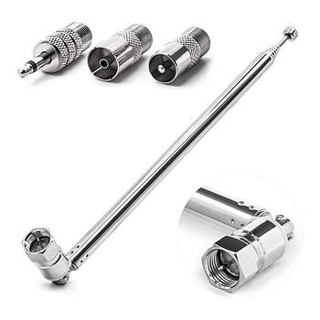 Телескопічна антена FM TV VHF 80-240 МГц, довжина 168-750 мм, 3 dBi, роз'єм F + комплект перехідників