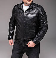 Куртка еко шкіра чоловіча БАТАЛ чорна весна осінь/ Куртка повсякденна стильна великий розмір шкірозамінник