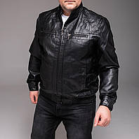 Куртка еко шкіра чоловіча БАТАЛ чорна весна осінь/ Куртка повсякденна стильна великий розмір шкірозамінник