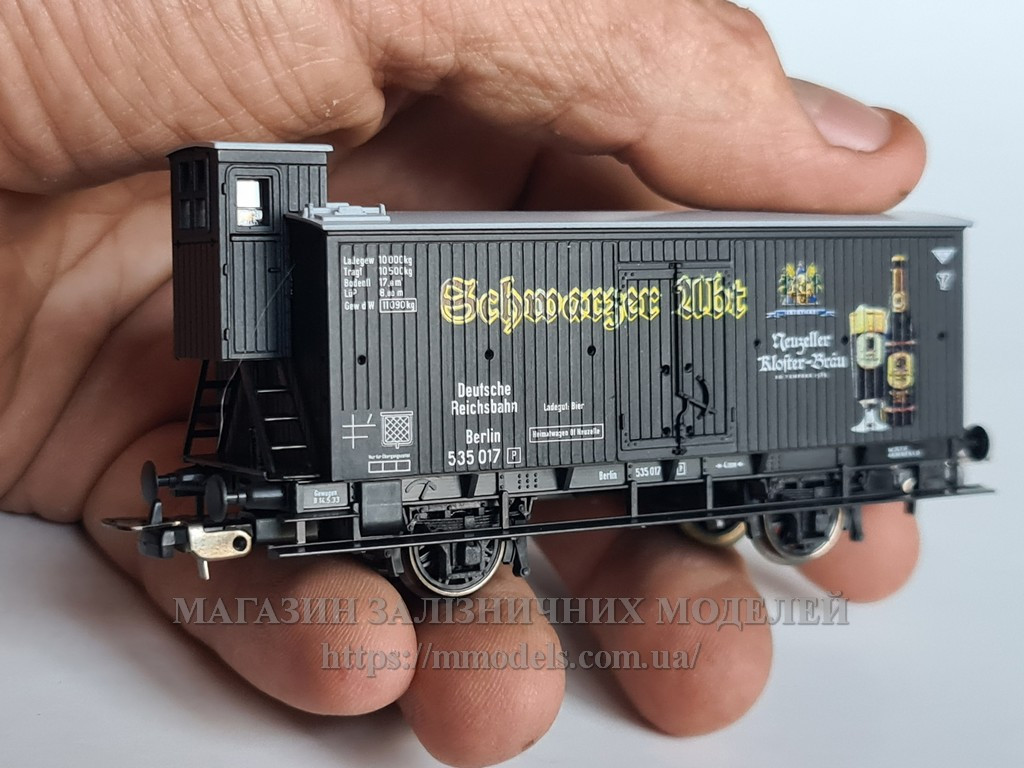 Модель критий вагон-рефрижератор "Schwarzer Abt”, епоха DRG, масштаб H0, 1:87