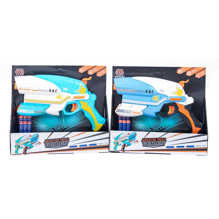 Пістолет 6015 (72шт) 28см, м'які кулі 6шт(3шт-присоски), 2 кольори, в кор-ці, 30,5-28-6,5см, фото 1