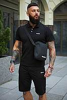 Спортивний костюм Reebok чоловічий літній весняний футболка поло шорти Рибок трикотажний чорний