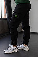 Штаны Stone Island женские зимние брюки на флисе Стон Айленд черные