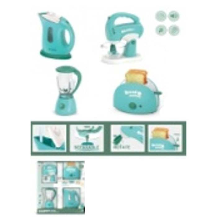 Набір побутової техніки LS8488Q (24шт) чайник, міксер, блендер, тостер, звук, світло, на бат-ці, в кор-ці,, фото 1