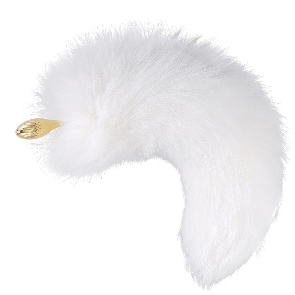 Металевий анальний корок Лисий хвіст LOCKINK SEVANDA White Fox-Tail Anal Pear-shape Plug, фото 1