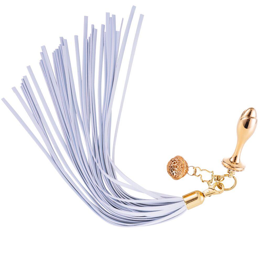 Металева анальна пробка Хвіст поні LOCKINK SEVANDA White Pony-Tail Anal Rose-shape Plug, фото 1