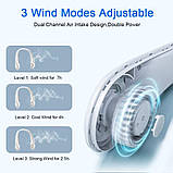 Міні-портативний безлопазійний шийний вентилятор 1500 мАг, що перезаряджається 3 швидкості для літніх видів спорту (рожевий), фото 4