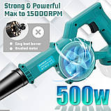 Повітродувка для листя, бездротова садова повітродувка та пилосос 2 в 1 з 2 акумуляторами по 5,5 А·год, 1 зарядним пристроєм, фото 3