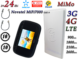 Комплект для 4G/LTE/3G c Novatel MiFi 7000 LTE Cat 9 до 450 мб/с і Антена планшетна MIMO 2×24dbi (48дб)