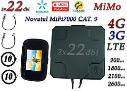 Повний комплект для 4G/LTE/3G c Novatel Verizon MiFi 7000 LTE Cat 9 до 450 мб/с і Антена MIMO 2×22dbi (44дб)