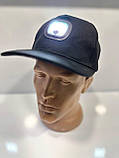 Кепка бейсболка з перезаряджуваним світлодіодним LED ліхтариком USB B040 Чорний, фото 6