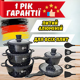 Побутовий стильний набір каструль Higher Kitchen 17 предметів, компактний набір з багатошаровим дном