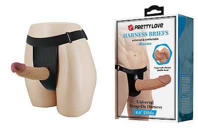 Ремінний реалістичний страпон чоловічий порожнистий тілесного кольору Lybaile Pretty Love Houston Talla