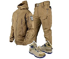 Комплект одягу SoftShell софтшел Gwild Койот на флісі розмір M+ Черевики Cyclope Койот з автошнурівкою