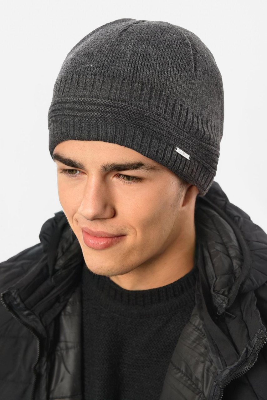 Шапка чоловіча на флісе сірого кольору 191792M, фото 1