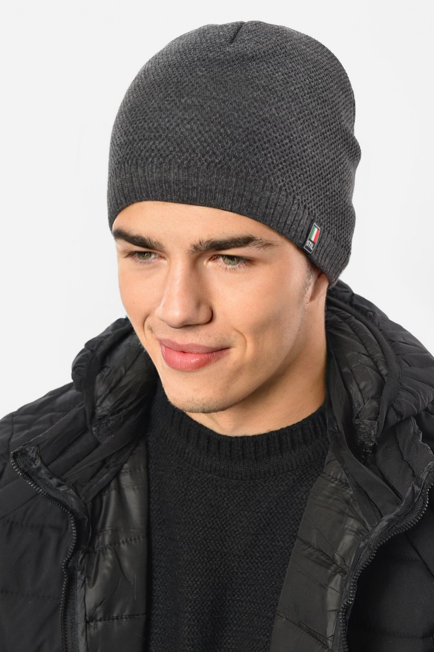 Шапка чоловіча на флісі сірого кольору 193741M, фото 1
