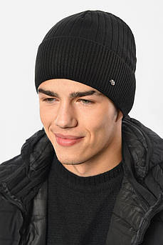 Шапка чоловіча на флісі чорного кольору 193749M