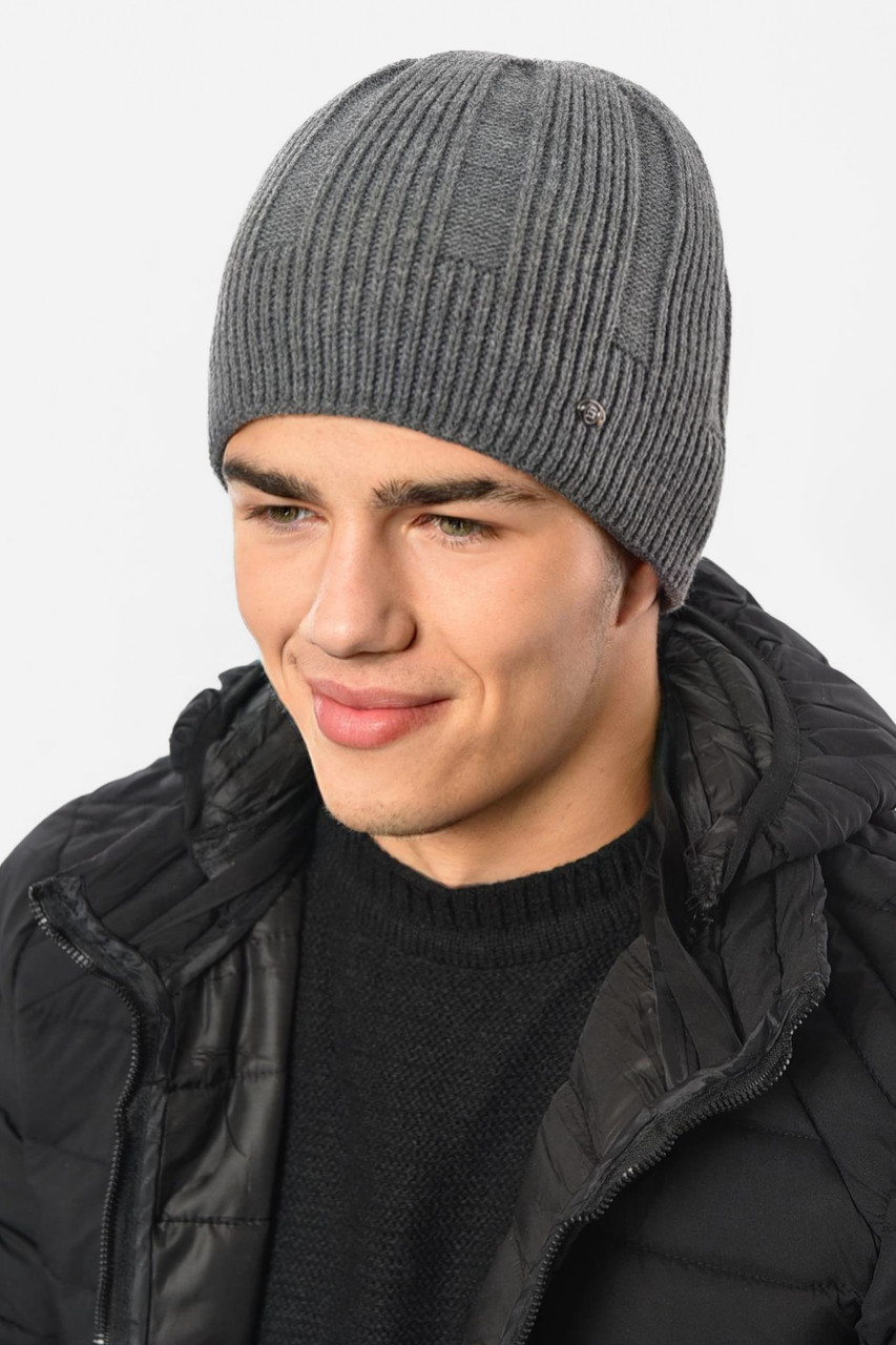 Шапка чоловіча на флісі сірого кольору 193765M, фото 1