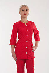 Медичний жіночий костюм червоного кольору на гудзиках (з 42 по 60 р)