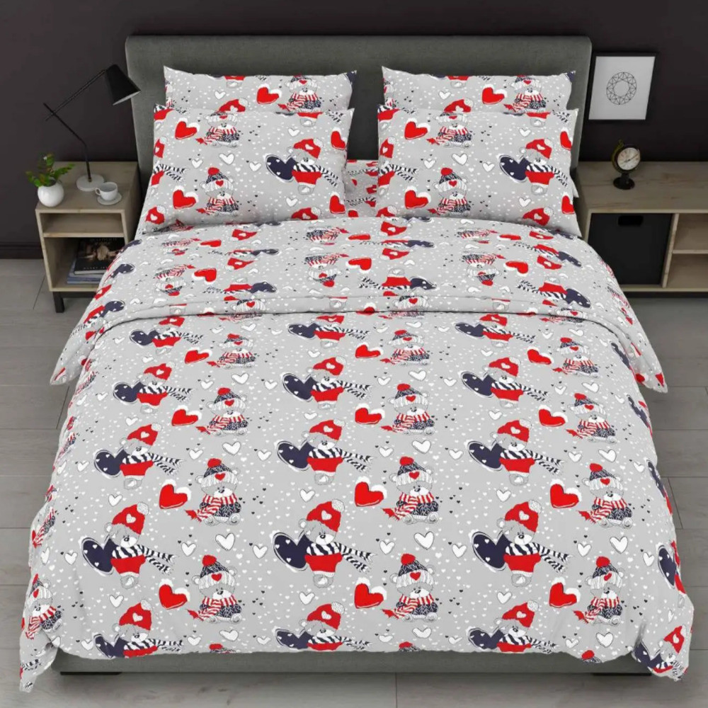 Постільна білизна Євро 200х220 Зимовий Тедді (23297) Бязь Ранфорс із бавовни, фото 1