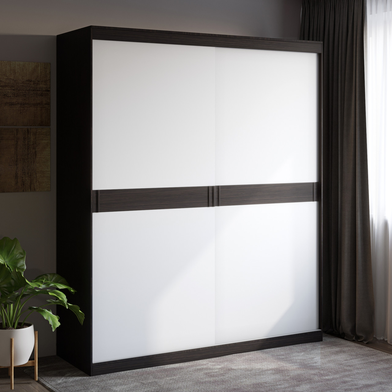 Шафа-купе Еверест Соната 1800 дводверна 180х60х217 венге темний+білий (DTM-2397), фото 1