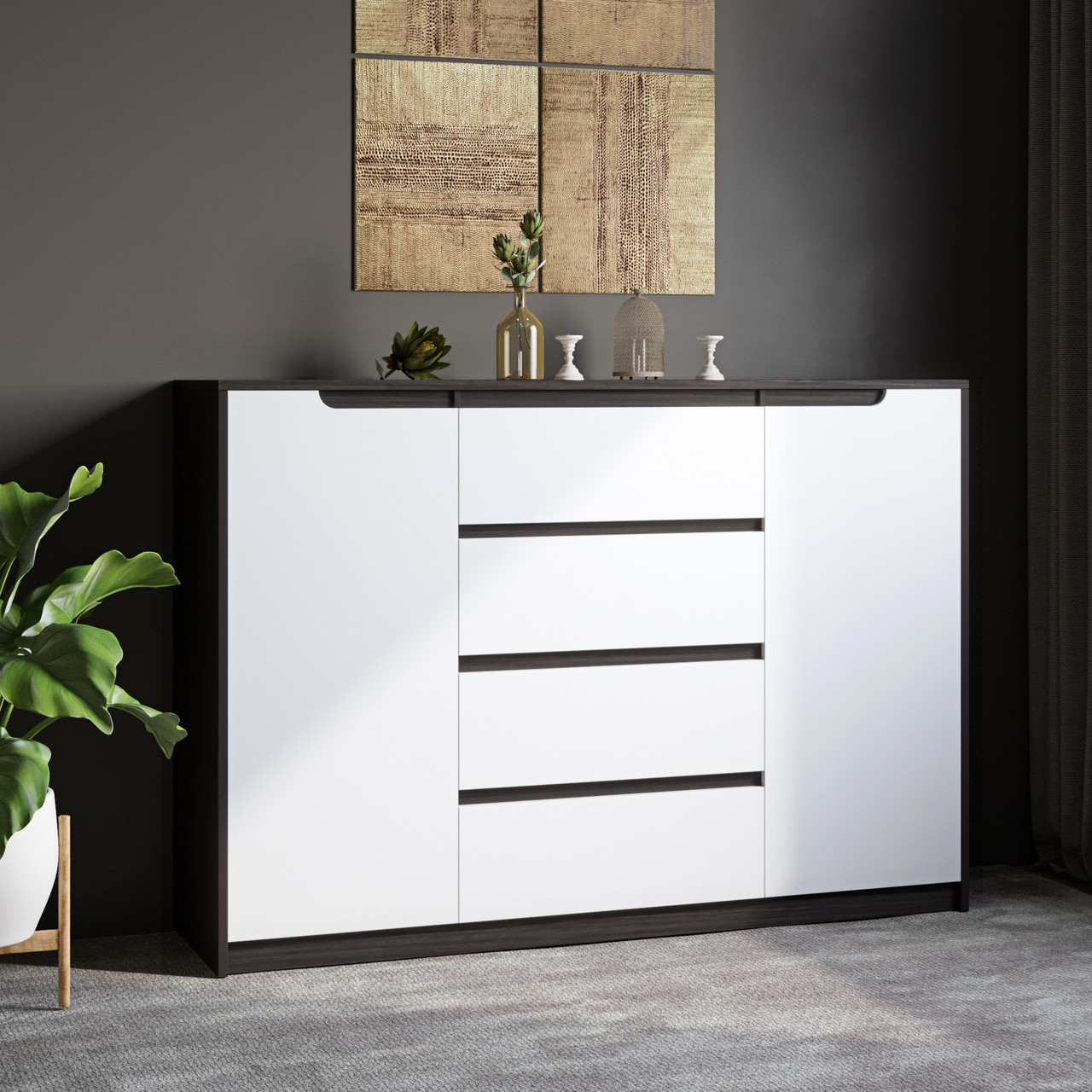 Великий комод для дому Еверест Мікс-3 (телескопи) 140х38х97 венге + білий (DTM-2006), фото 1