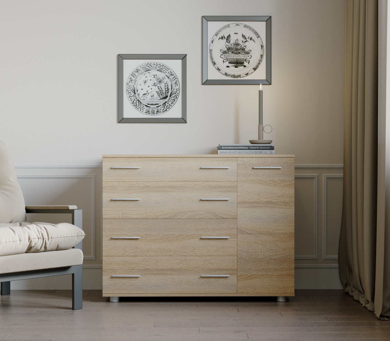 Комод для спальні Еверест з 4-ма ящиками К-3 (телескопи) 100х38х73 дуб сонома (DTM-2494), фото 1