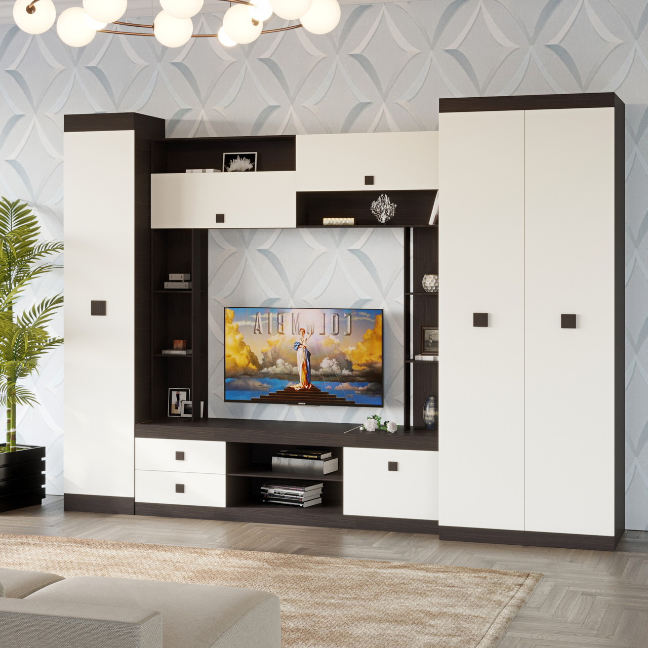 Стінка для вітальні Еверест Соната 3 (модульна - 3 елементи) венге темний + білий (DTM-2514), фото 1