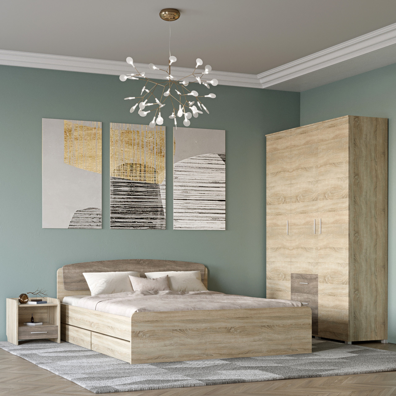 Спальня Еверест Бриз комплект 3 (модульна - 3 елементи) сонома + трюфель (DTM-2551), фото 1