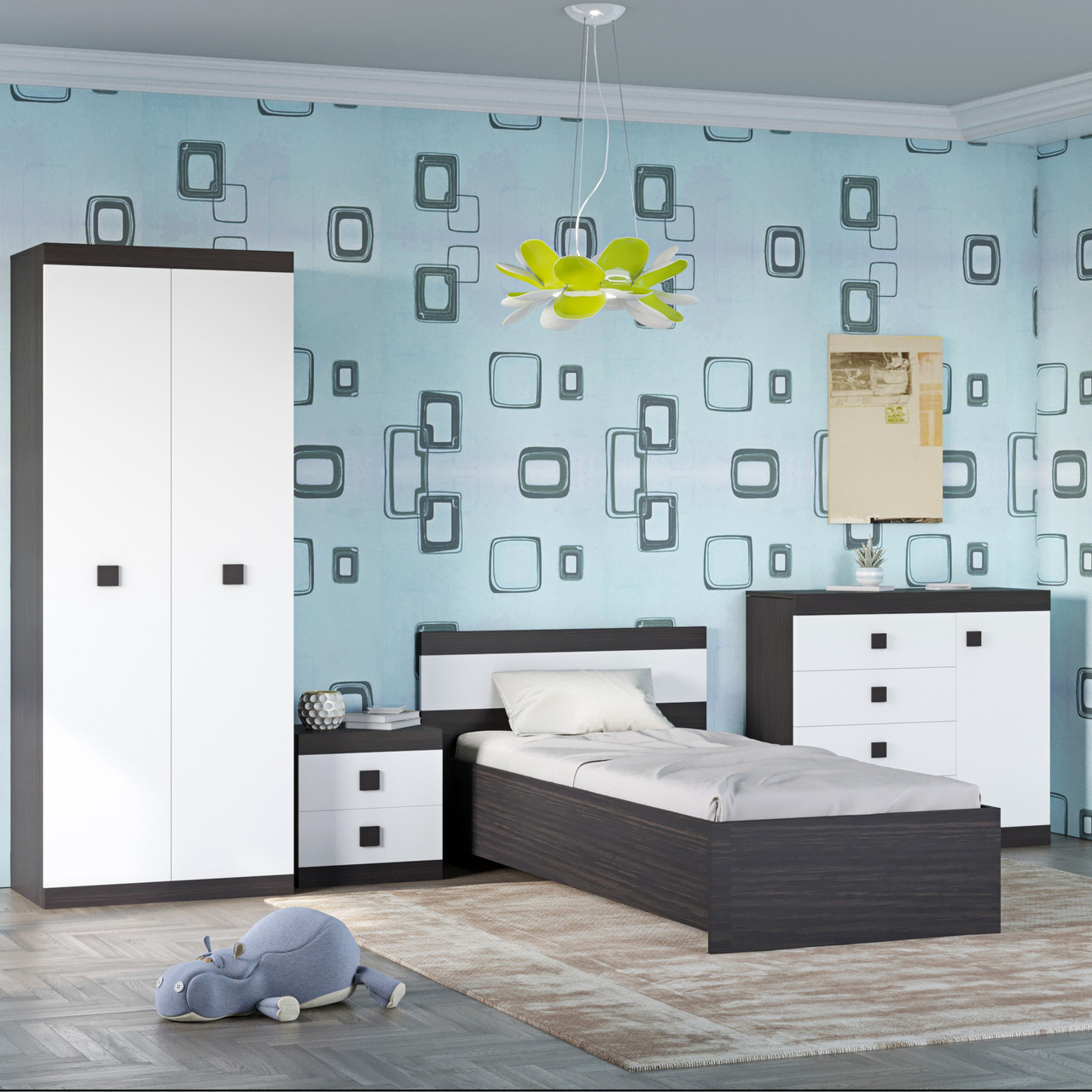 Спальня Дитяча Еверест Соната Комплект 7 (модульна - 4 елементи) венге темний + білий (DTM-2590), фото 1