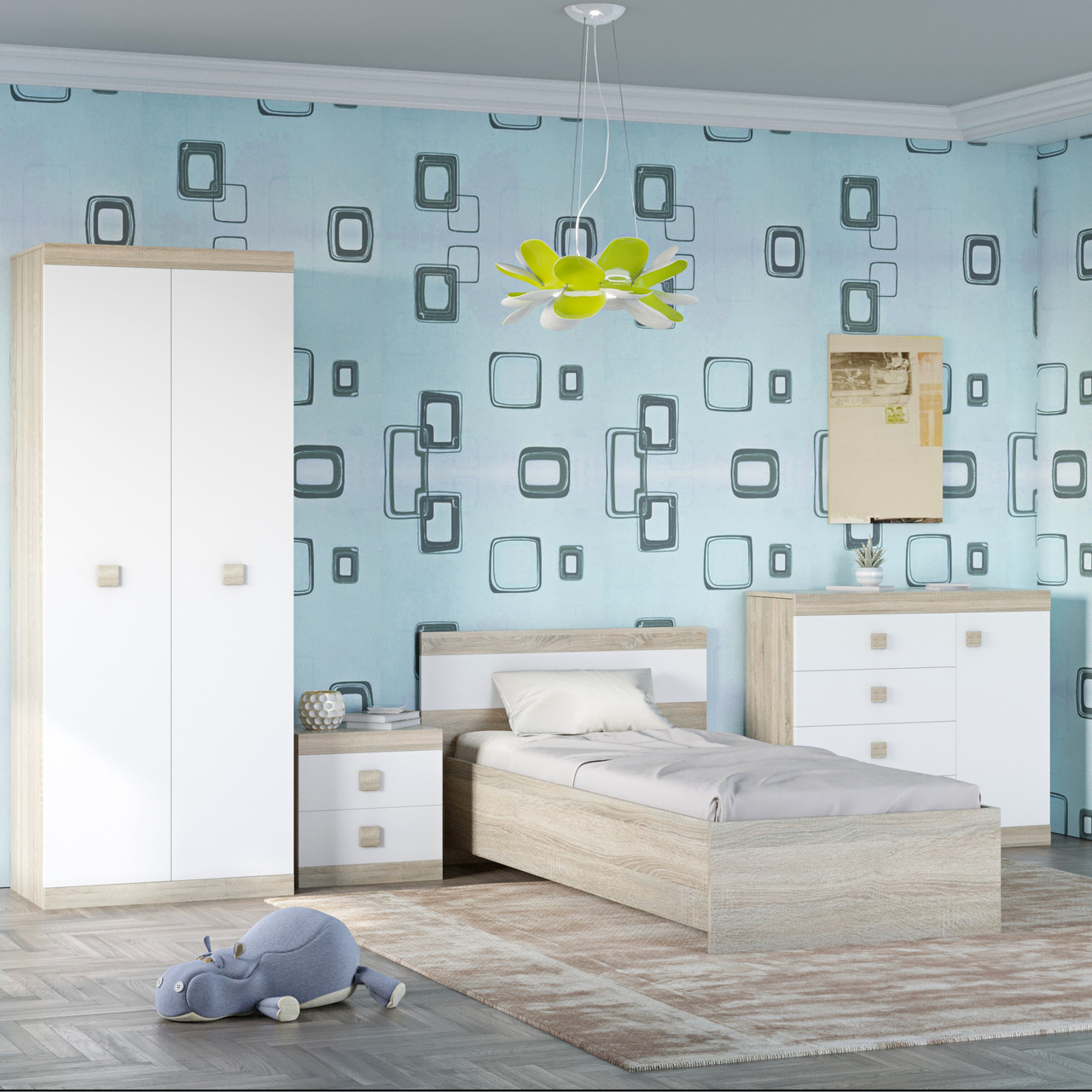 Спальня Дитяча Еверест Соната Комплект 7 (модульна - 4 елементи) дуб сонома + білий (DTM-2591), фото 1