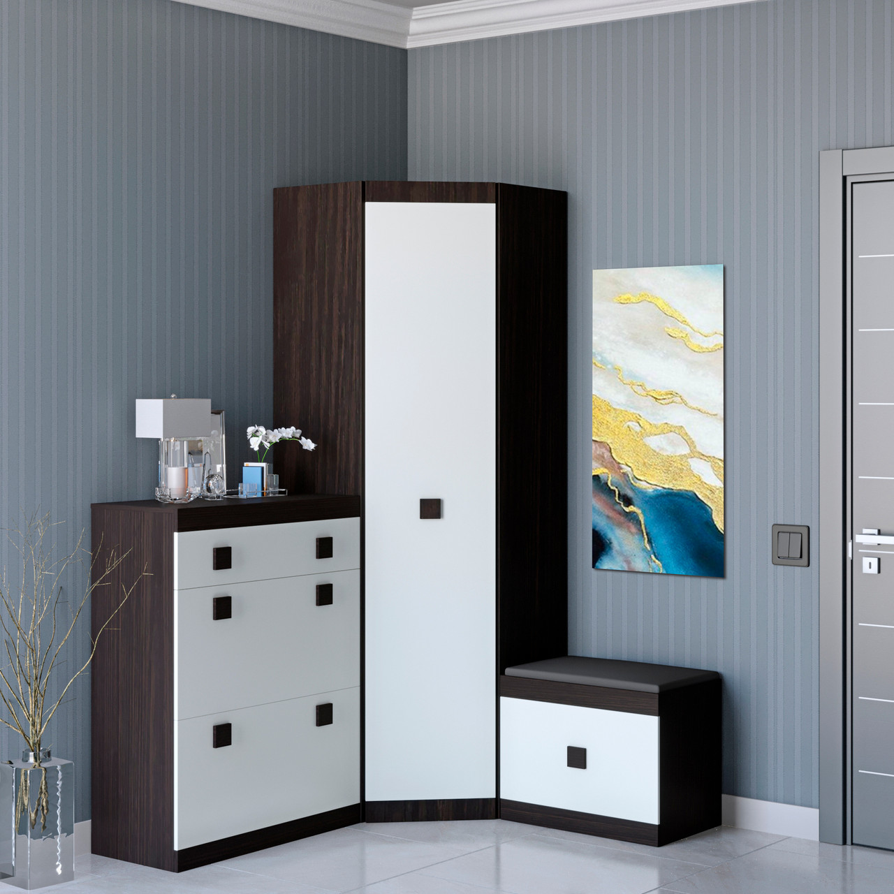 Передпокій Еверест Соната комплект 15 (модульний - 3 елементи) венге темний + білий (DTM-2527), фото 1