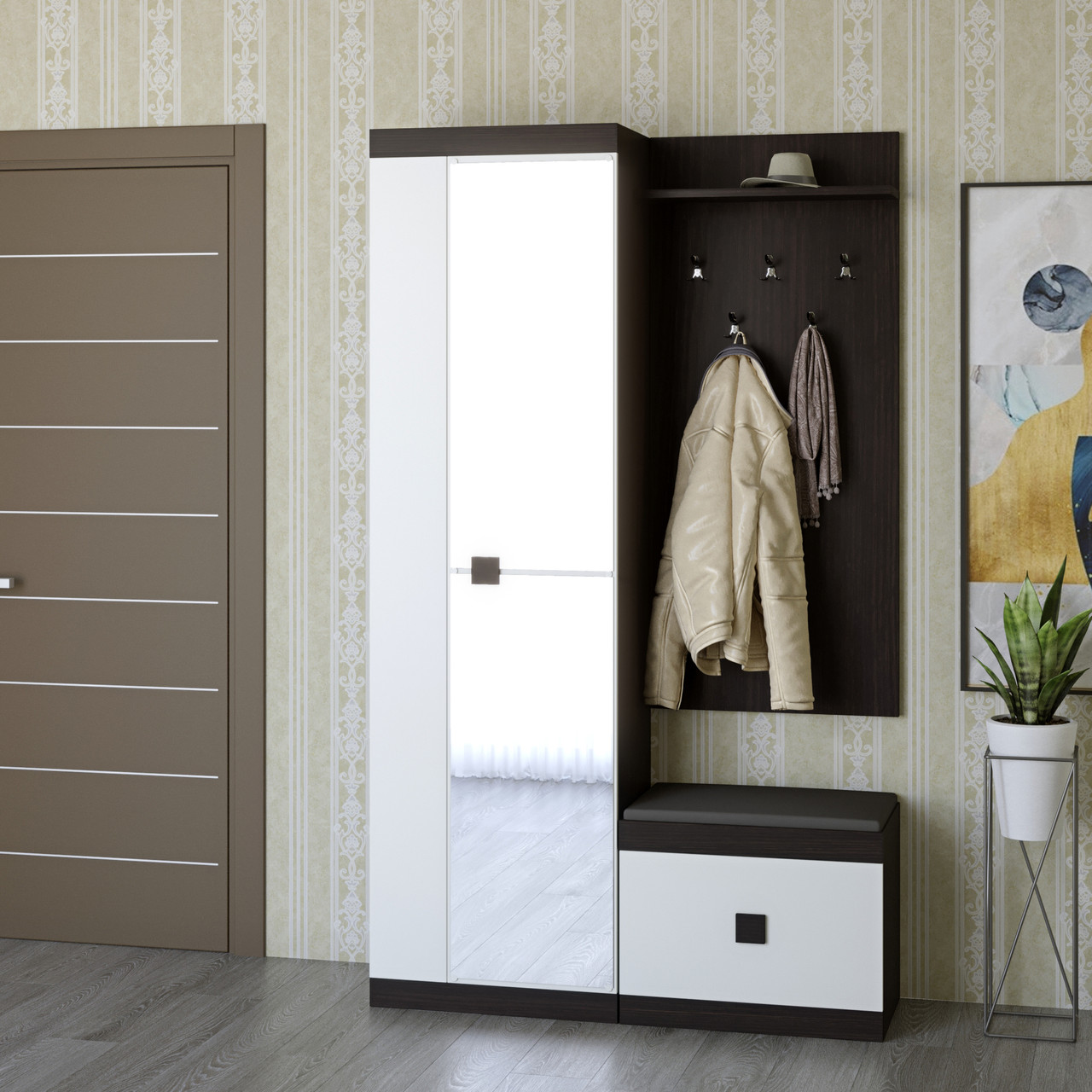 Передпокій Еверест Соната 3 (модульна - 3 елементи) венге темний + білий (DTM-2532), фото 1