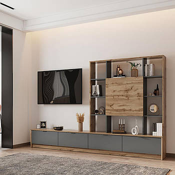 Стінка у вітальню Doros Капрі 240х33х153 см Дуб тахо/Графіт (DRS-011308)