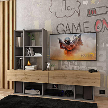 Стінка у вітальню Doros Нота 195х42х147 см Графіт/Дуб евок (DRS-011334)